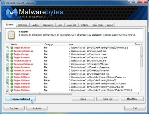 [Изображение: Malwarebytes Anti-Malwar удаляет вирус Windows AntiVirus Booster]