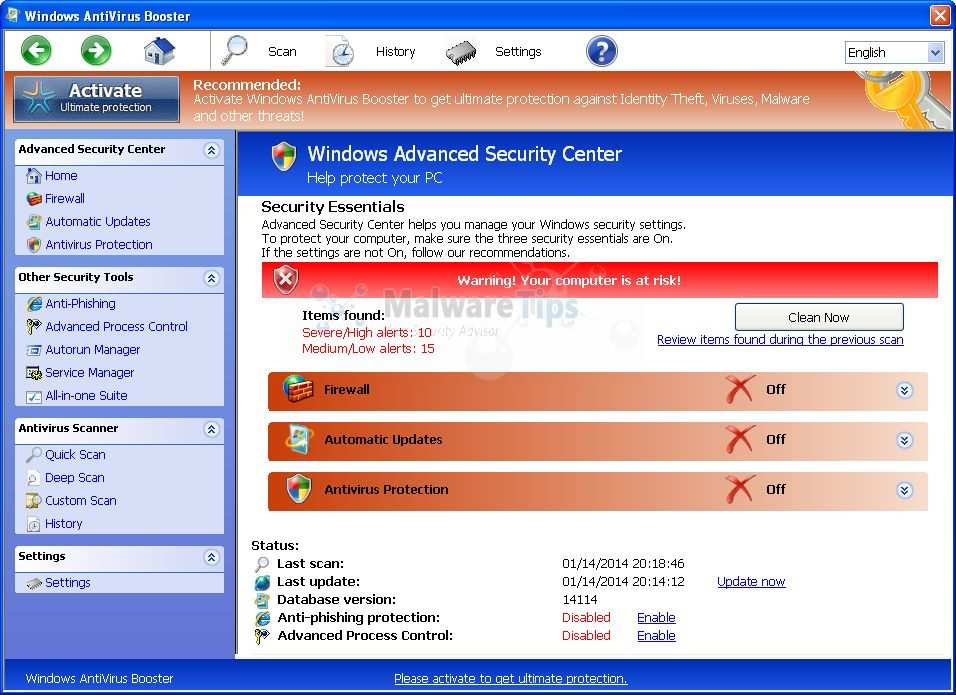 Изображение вредоносной программы Windows AntiVirus Booster