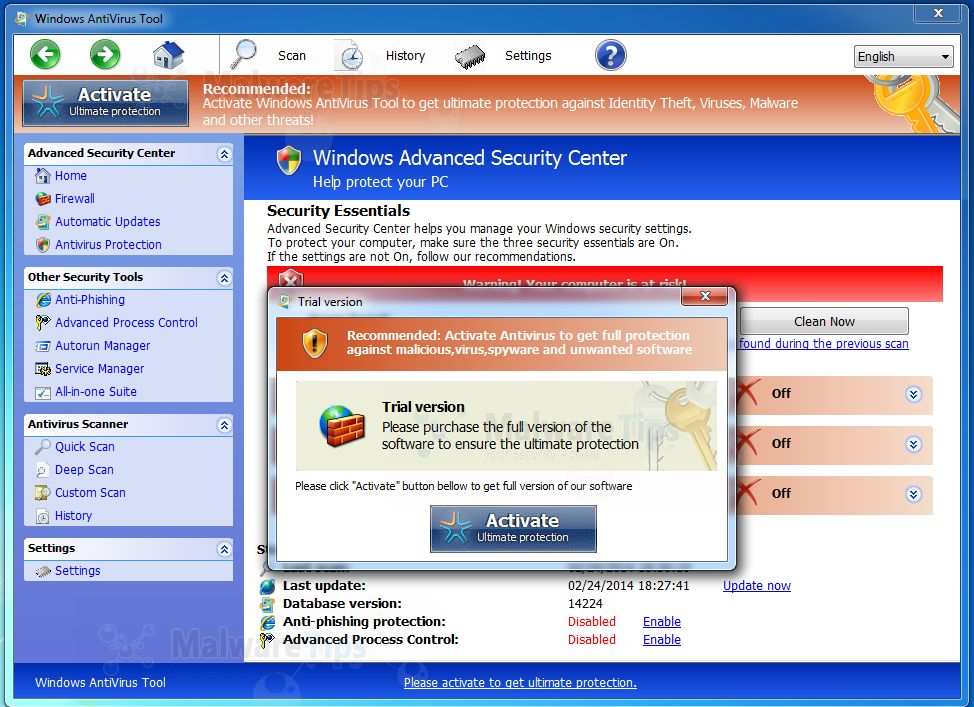 Изображение вредоносной программы Windows AntiVirus Tool