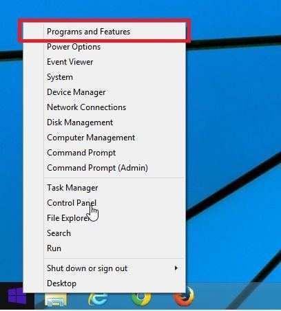 Щелкните правой кнопкой мыши на Пуск и выберите Программы и компоненты - Справка Windows 8.1.