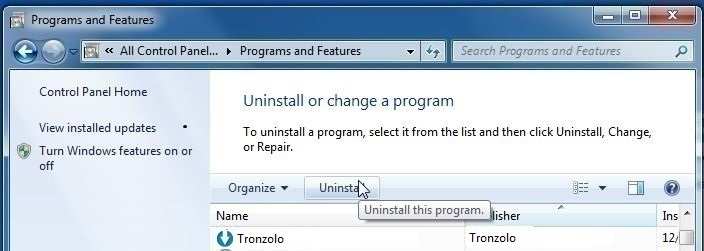 [Изображение: удаление программы Tronzolo из Windows]