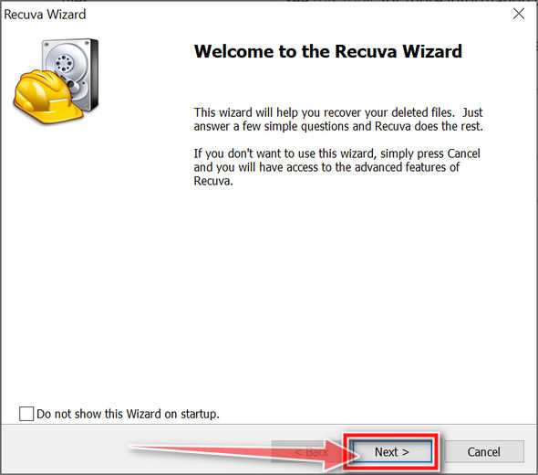 Первый экран Recuva Wizard