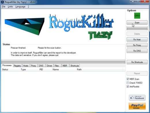 [Изображение: RogueKiller, сканирующий троян: Win32 / Orsam! Rts virus]