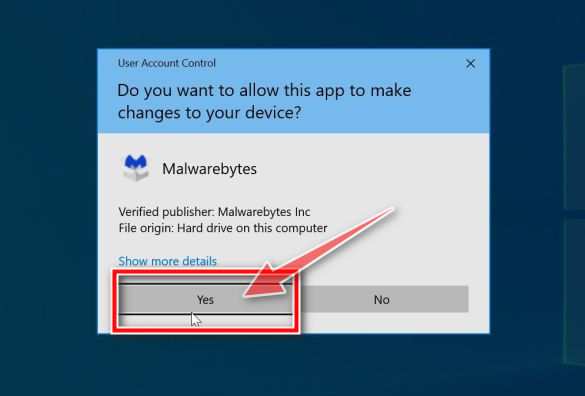 Windows запрашивает разрешение на запуск установщика Malwarebytes
