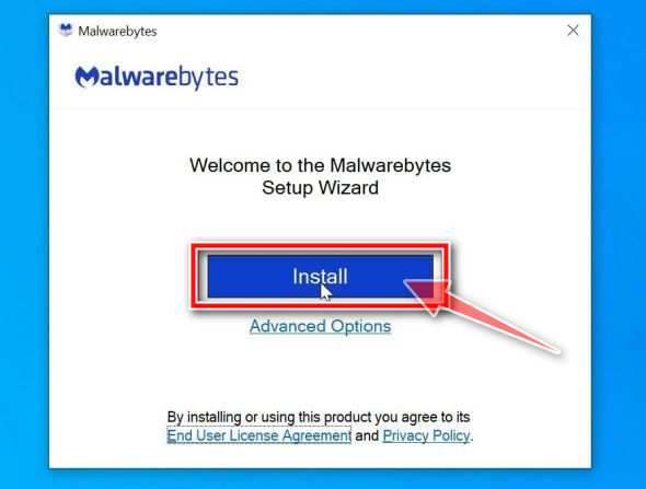Установка Malwarebytes: нажмите 