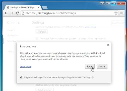 Восстановите Google Chrome до настроек по умолчанию