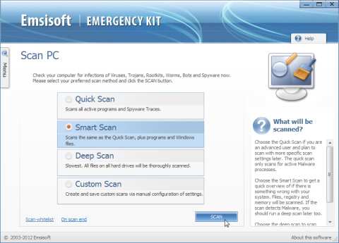 Умное сканирование Emsisoft Emergency Kit