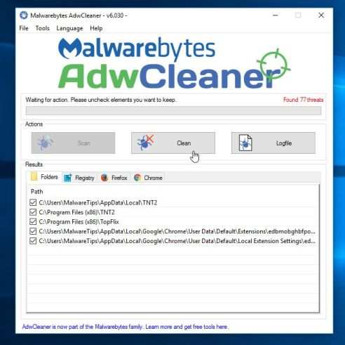 Malwarebytes AdwCleaner удаляет рекламное ПО