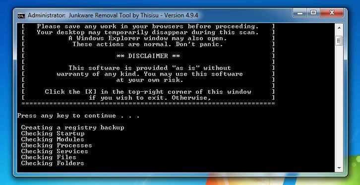 [Изображение: инструмент для удаления нежелательной программы, сканирующий на наличие вируса Win32 / Bundled.Toolbar.Ask.F]