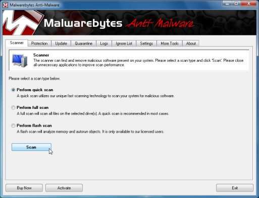 Malwarebytes Anti-Malware быстрое сканирование