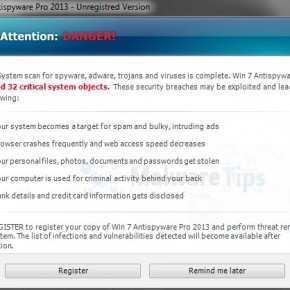 Предупреждение для Win 7 Antispyware Pro 2013