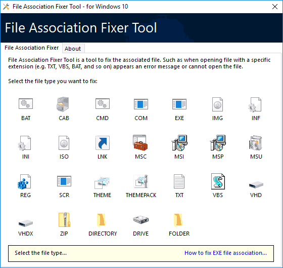 Программа File Association Fixer Tool для Windows 10