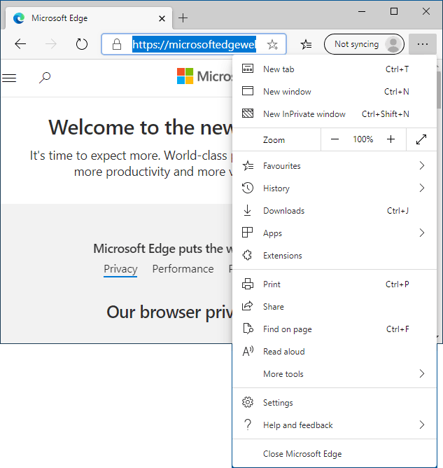 Интерфейс нового браузера Microsoft Edge Chromium