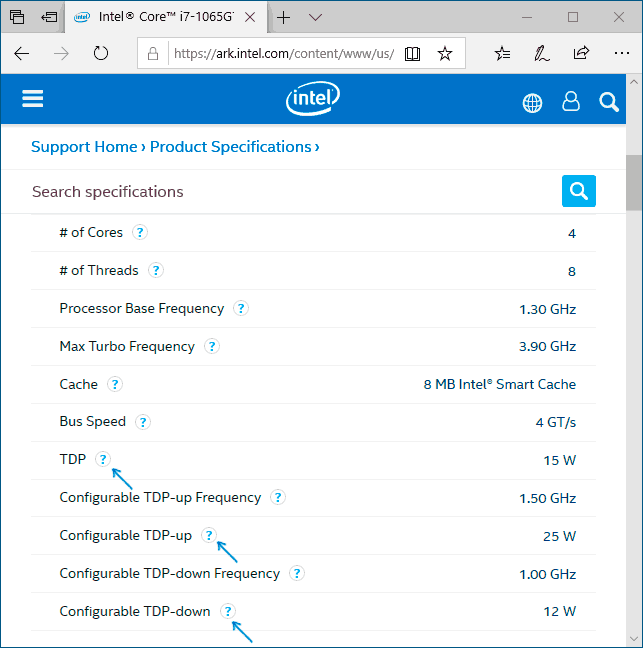 Информация о TDP на сайте Intel