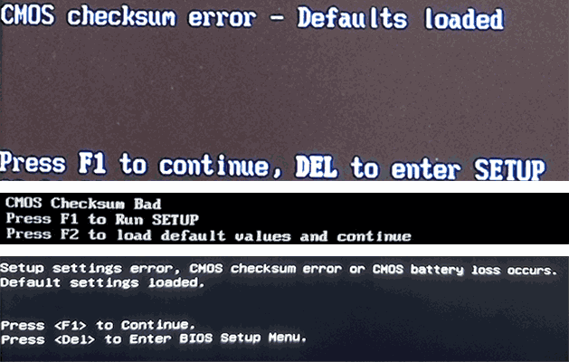 Варианты сообщения об ошибке CMOS Checksum