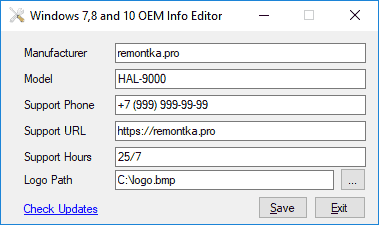 Windows 10 OEM Info Editor