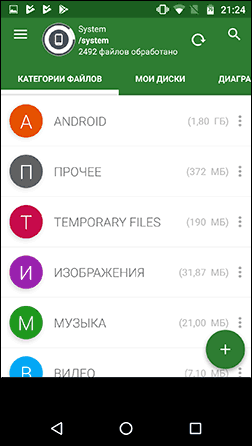 Просмотр временных файлов Android в приложении Disk and Storage