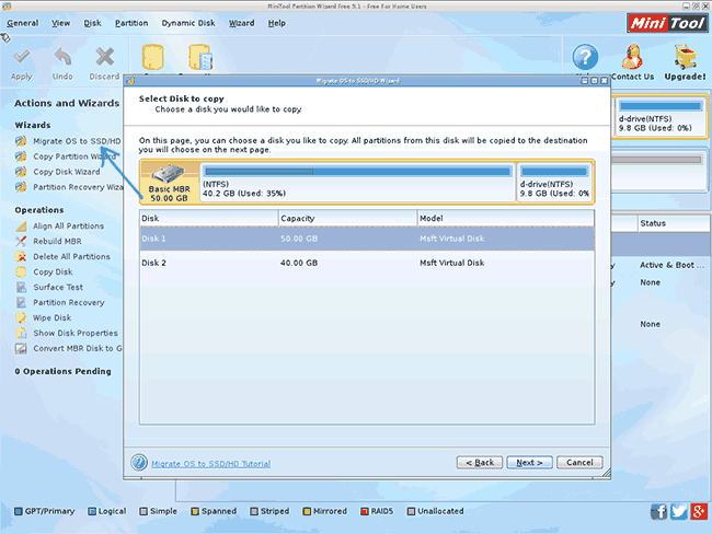 Как перенести Windows на другой диск в Minitool Partition Wizard