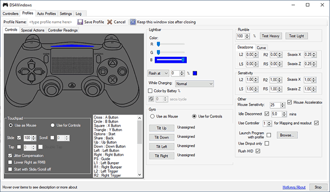 Настройка профиля в DS4Windows