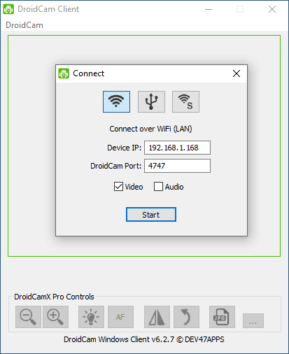 Подключение DroidCam к компьютеру