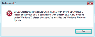 Ошибка D3D11CreateDeviceAndSwapChain Failed в Windows 7