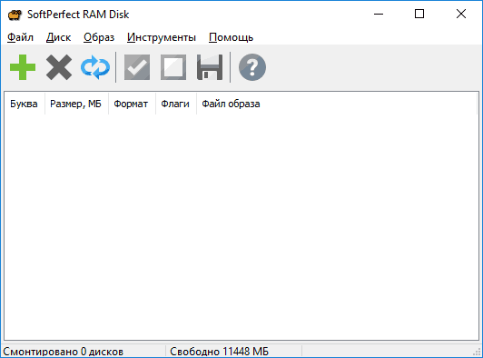 Главное окно Softperfect RAM Disk