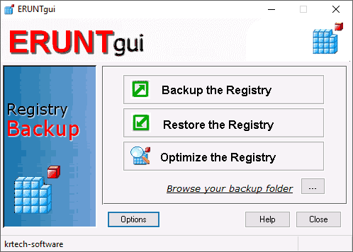 Резервное копирование реестра в ERUNTgui