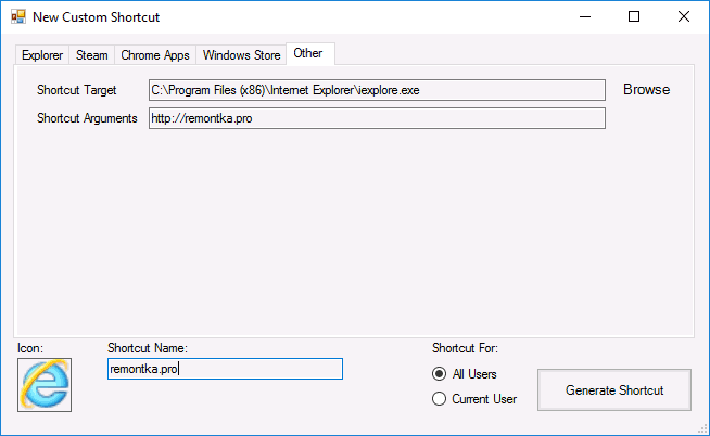 Плитка для сайта в Windows 10