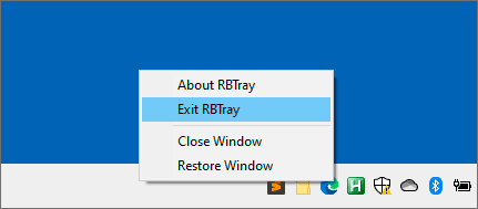 Меню программы RBTray