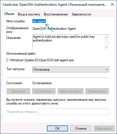 Имя службы Windows 10