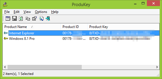Отображение ключа Windows в Produkey