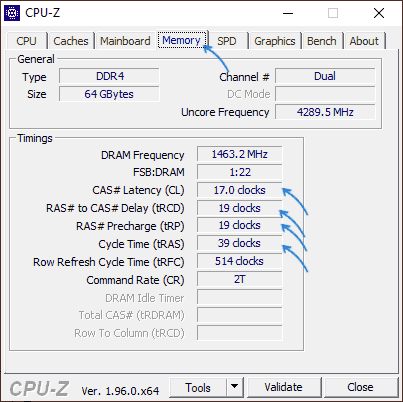 Текущие тайминги в CPU-Z