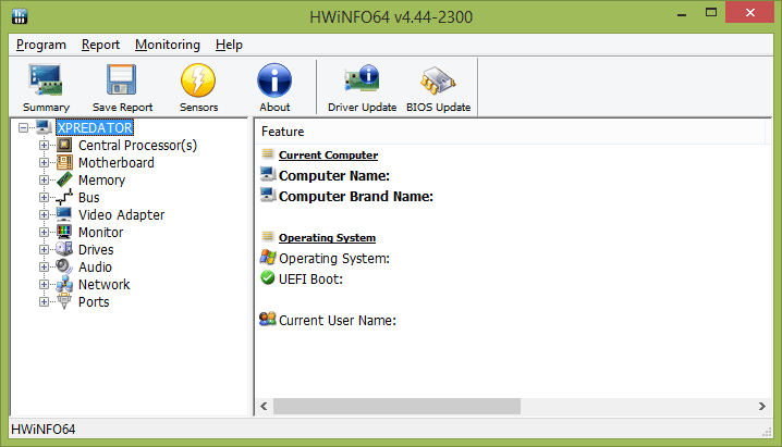 Главное окно программы HWInfo