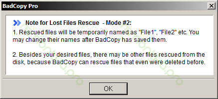 Предупреждение о процессе восстановления файлов