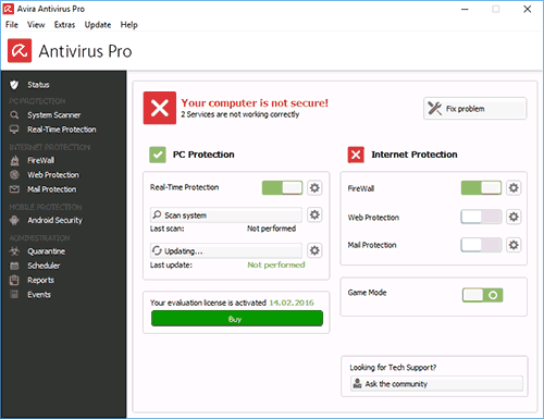 Avira Antivirus Pro в Windows 10