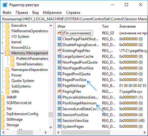 Управление памятью в реестре Windows