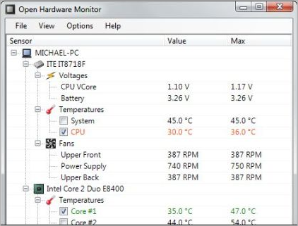 Проверка температуры ноутбука с помощью Open Hardware Monitor