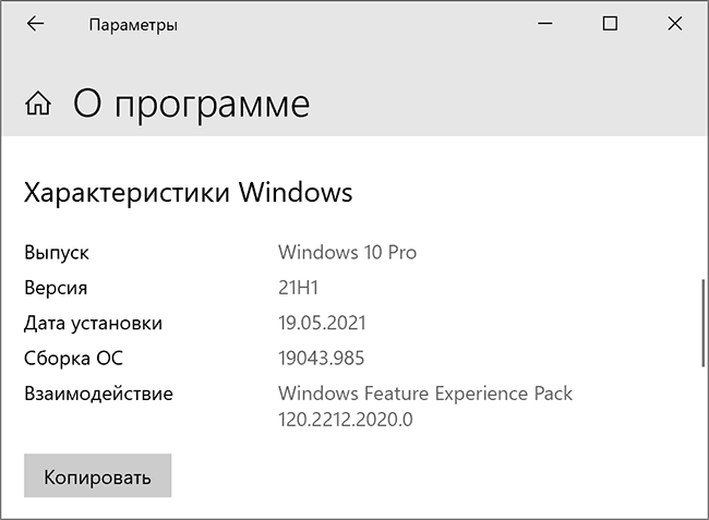 Windows 10 21H1 установлена на компьютере