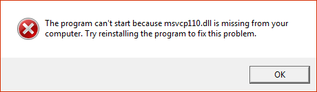 Сообщение об ошибке msvcp110.dll в Windows