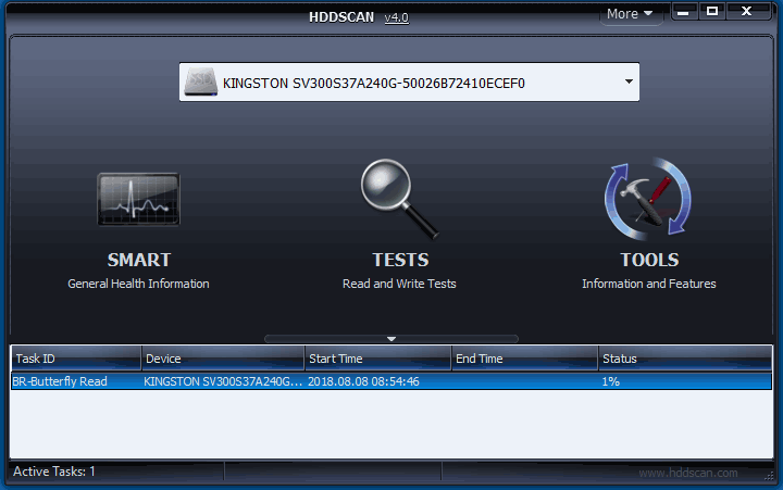 Главное окно программы HDDScan