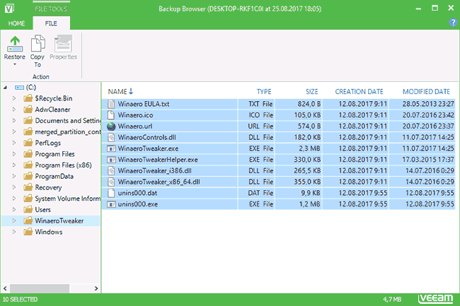 Восстановление файлов с помощью Veeam Backup Browser