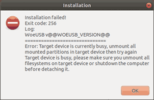 Ошибка Target Device Busy в WoeUSB