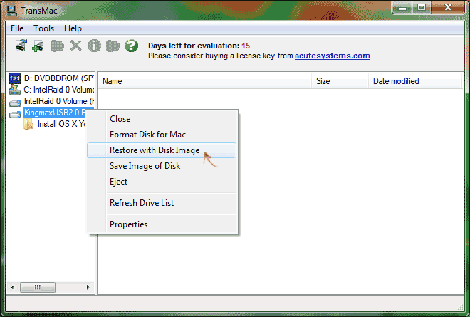 Запись образа OS X на флешку в Windows TransMac