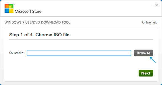 Укажите путь к Windows 7 в USB DVD Download Tool
