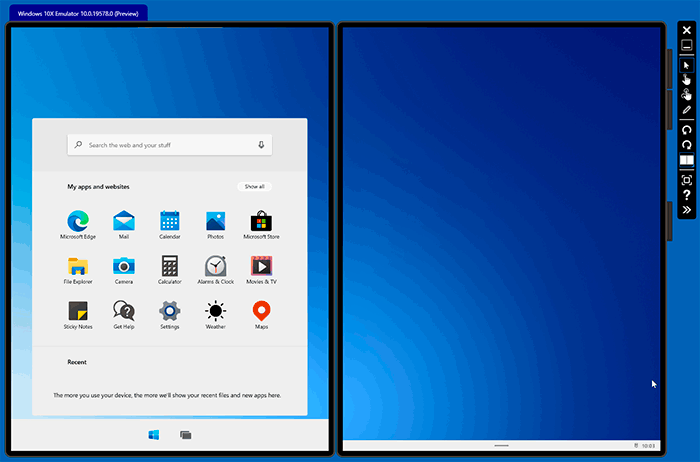 Рабочий стол Windows 10X на двух экранах