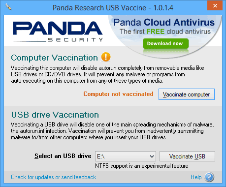 Защита флешки от вирусов в Panda USB Vaccine