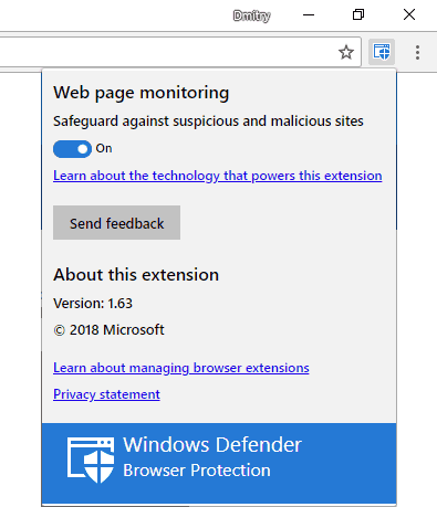 Установленное расширение Windows Defender Browser Protection в Google Chrome